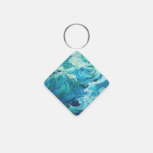 Key Chain (Square) - Aqua Waves