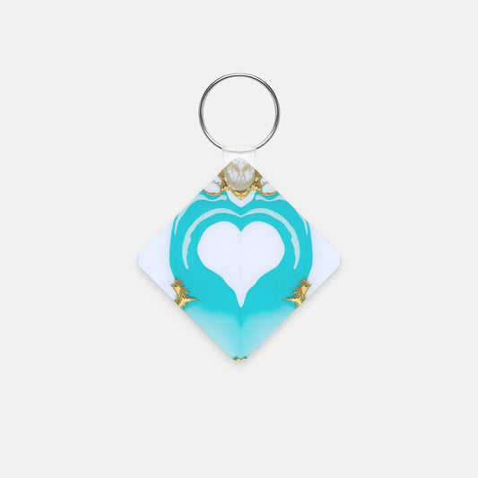 Key Chain (Square) - White Turq Heart