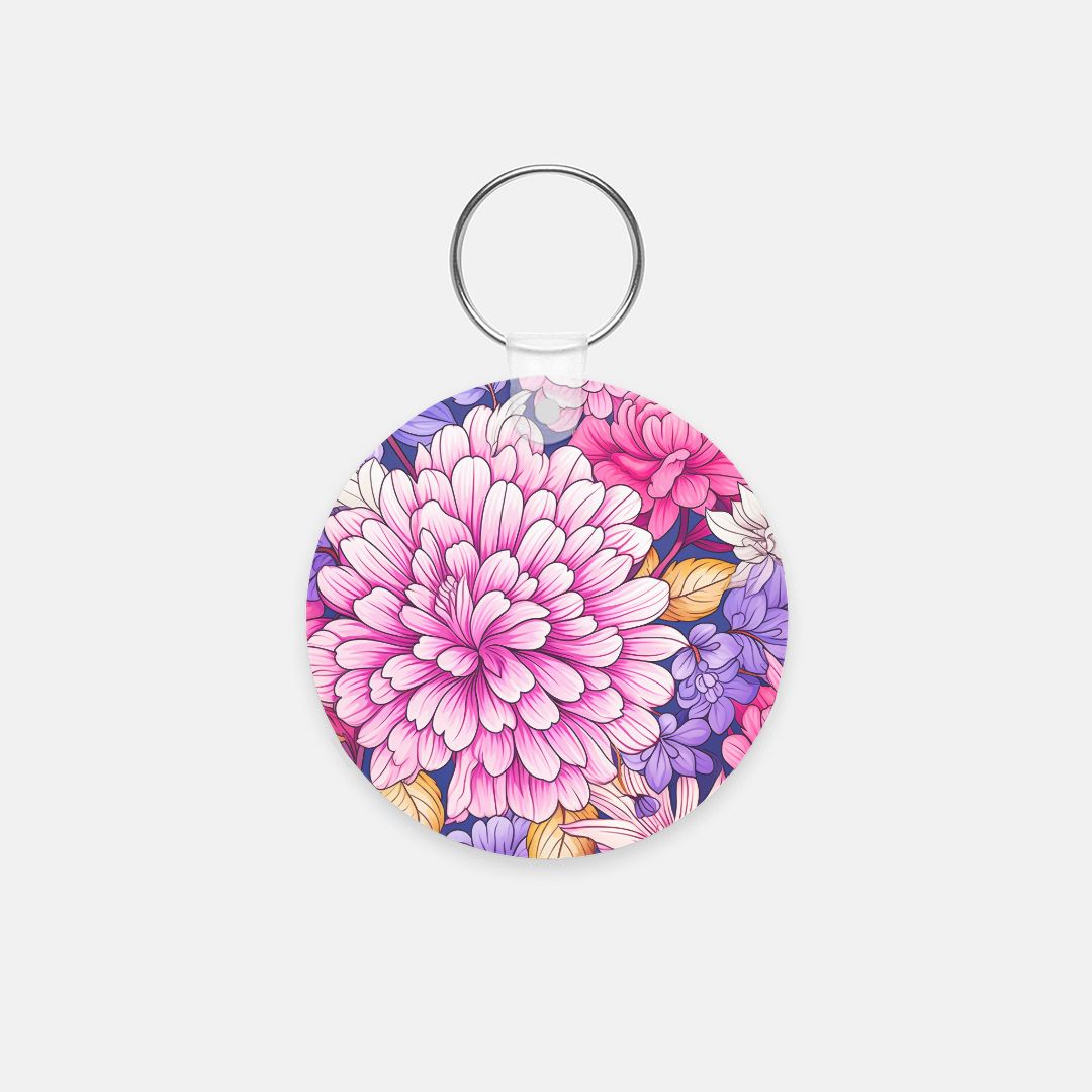 Key Chain (Round) - Pink Foliage