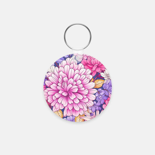 Key Chain (Round) - Pink Foliage