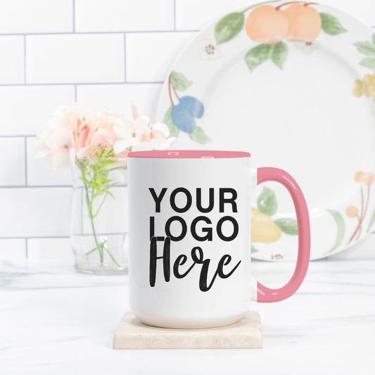 Mug Deluxe 15 oz. (Pink + White) - Logo Only