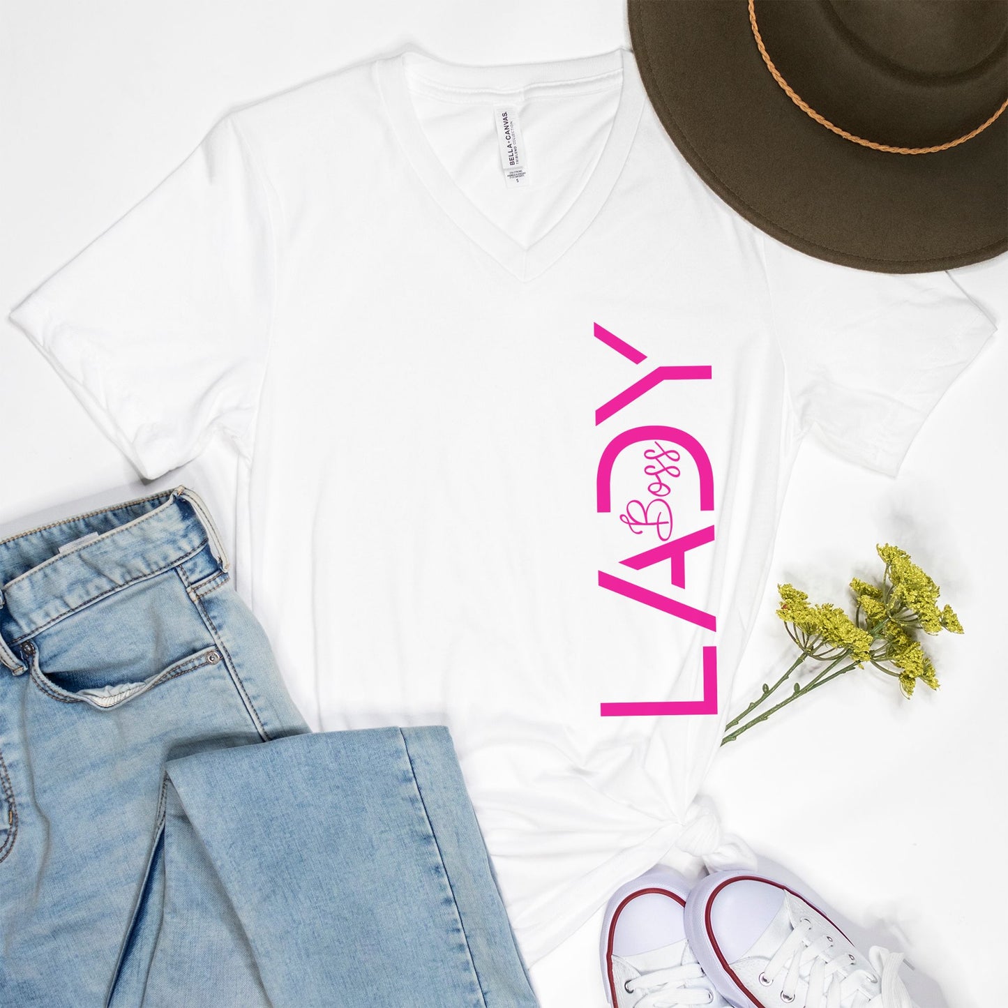Step into modern elegance with Bella Canvas Unisex Triblend V-Neck Short Sleeve Tee 3415 - Boss Lady Classy Modern, from Designs On The Go. Elevate your look with chic sophistication.