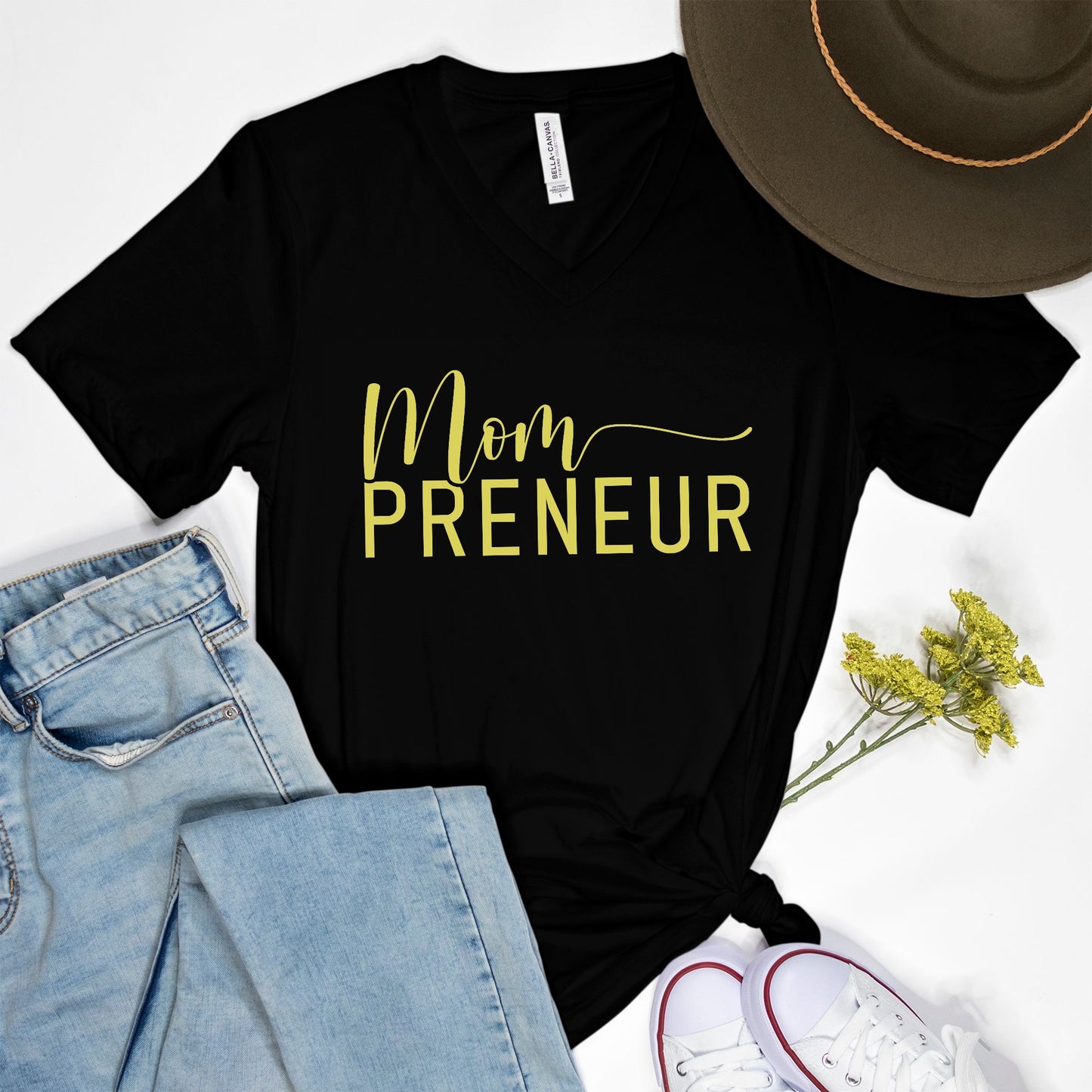 Celebrate mompreneurship with Bella Canvas Unisex Triblend V-Neck Short Sleeve Tee 3415 - Mompreneur, from Designs On The Go. Elevate your style and entrepreneurial spirit effortlessly.