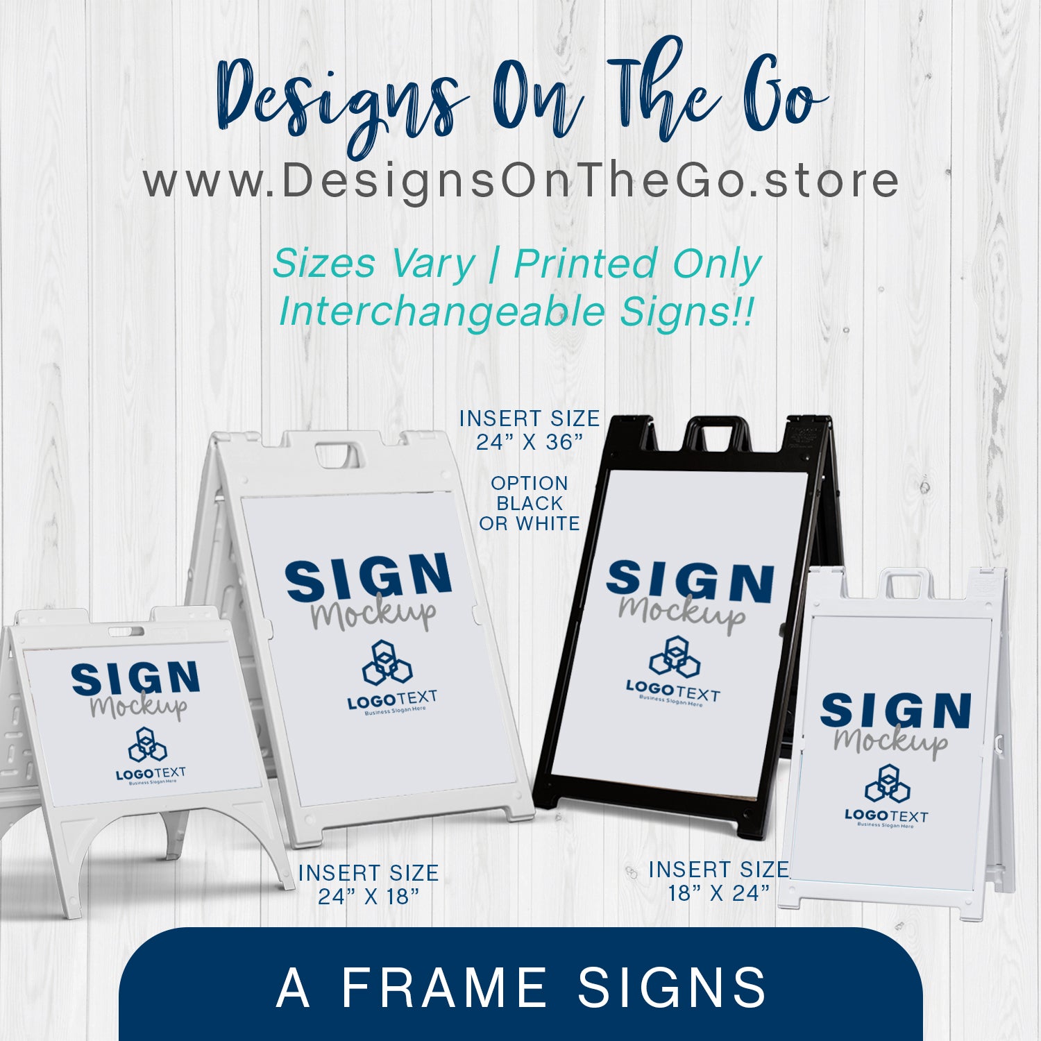 Promote your business with custom A-frame signs from Designs On The Go. Ideal for sidewalks and events, our durable, eye-catching signs are designed to attract attention and drive foot traffic. Enhance your brand visibility and communicate your message effectively with A-frame signs from Designs On The Go.