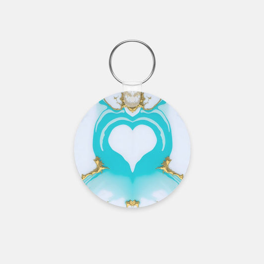 Key Chain (Round) - White Turq Heart