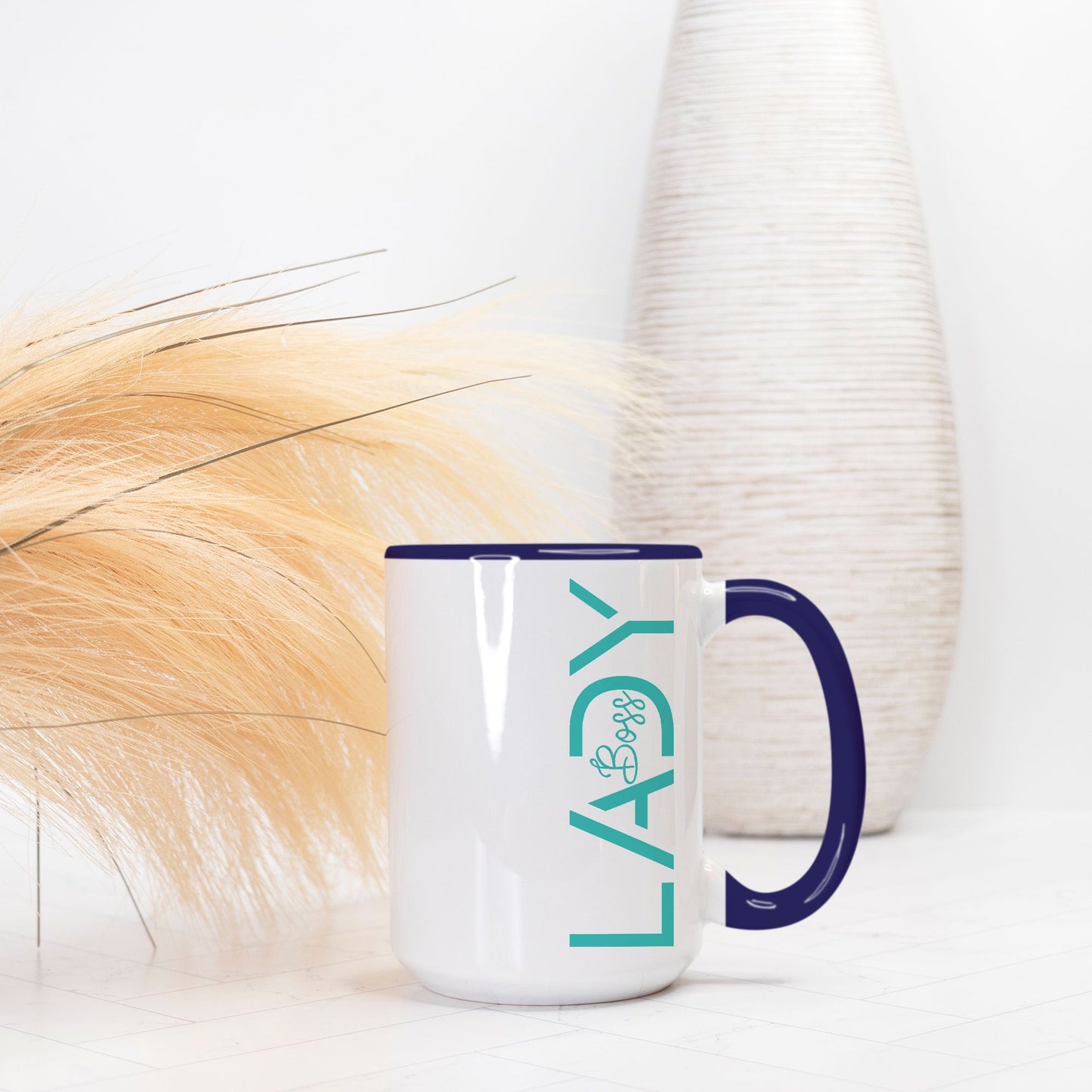 Mug Deluxe 15 oz. (Dark Blue + White) - Boss Lady Modern