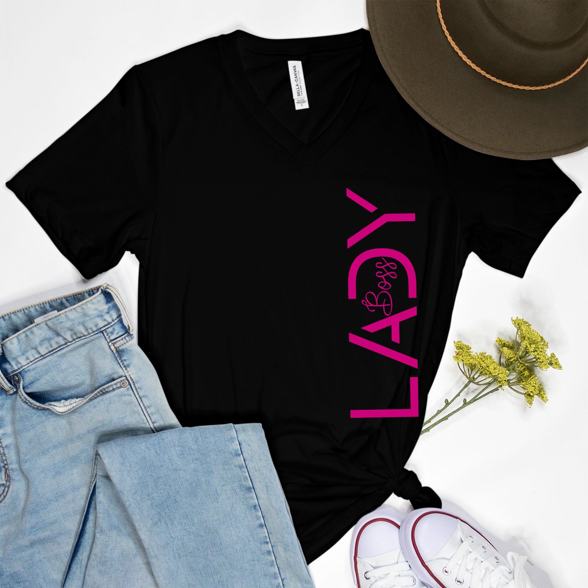 Step into modern elegance with Bella Canvas Unisex Triblend V-Neck Short Sleeve Tee 3415 - Boss Lady Classy Modern, from Designs On The Go. Elevate your look with chic sophistication.
