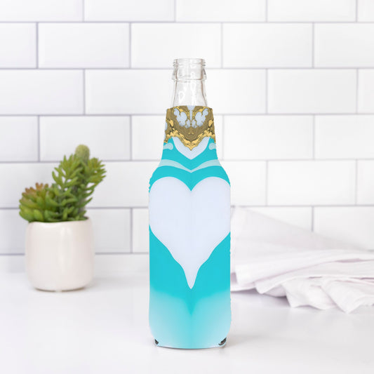 Bottle Wrap - White Turq Heart