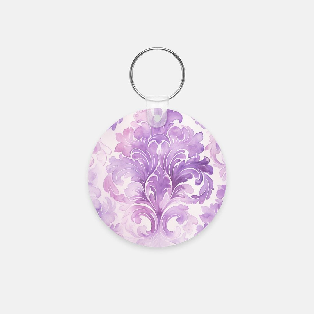 Key Chain (Round) - Purple Damask