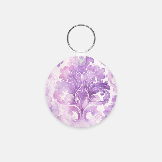 Key Chain (Round) - Purple Damask