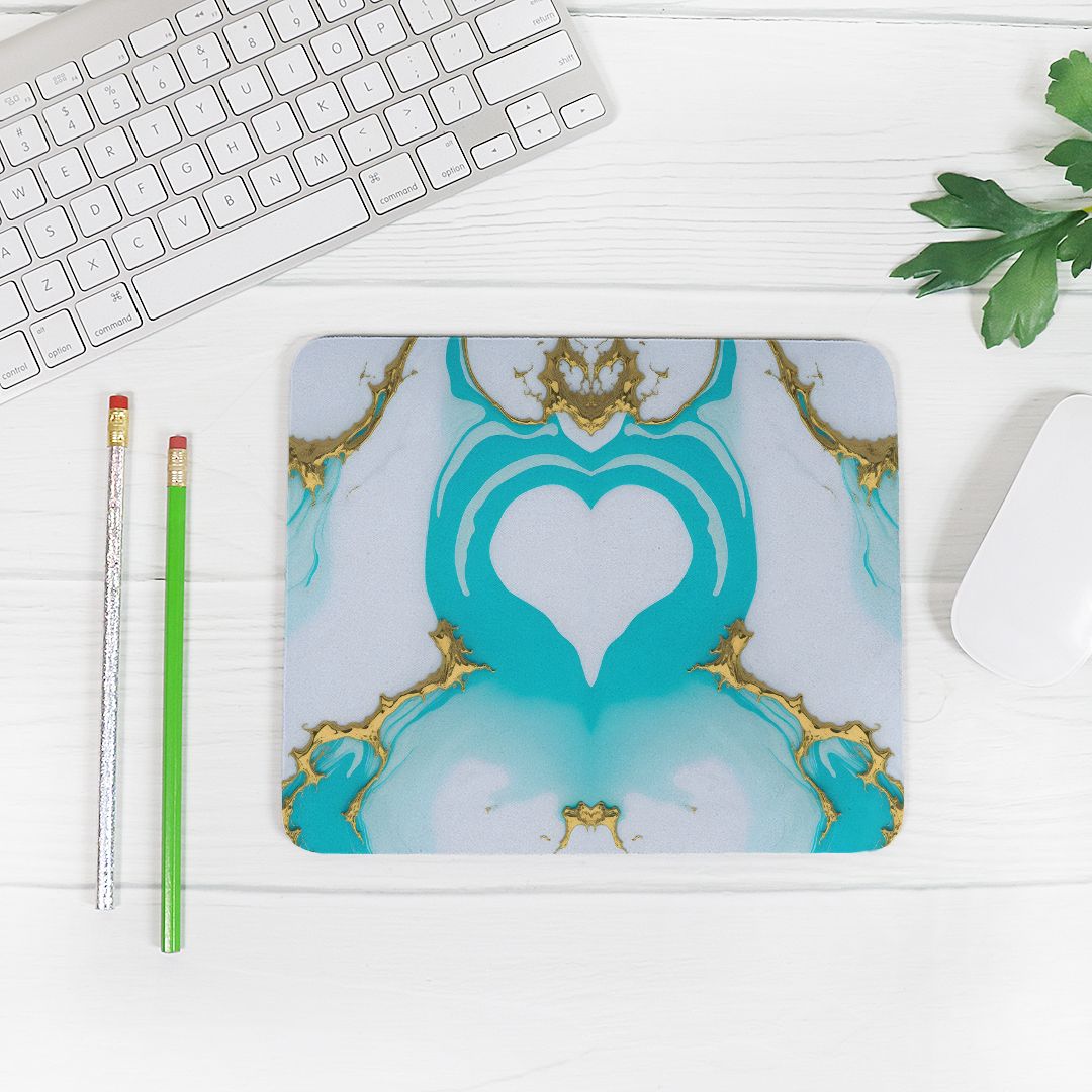 Mouse Pad (Rectangle) - White Turq Heart