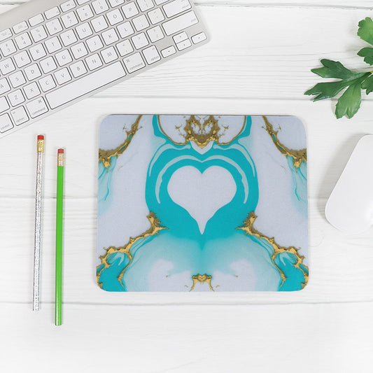 Mouse Pad (Rectangle) - White Turq Heart