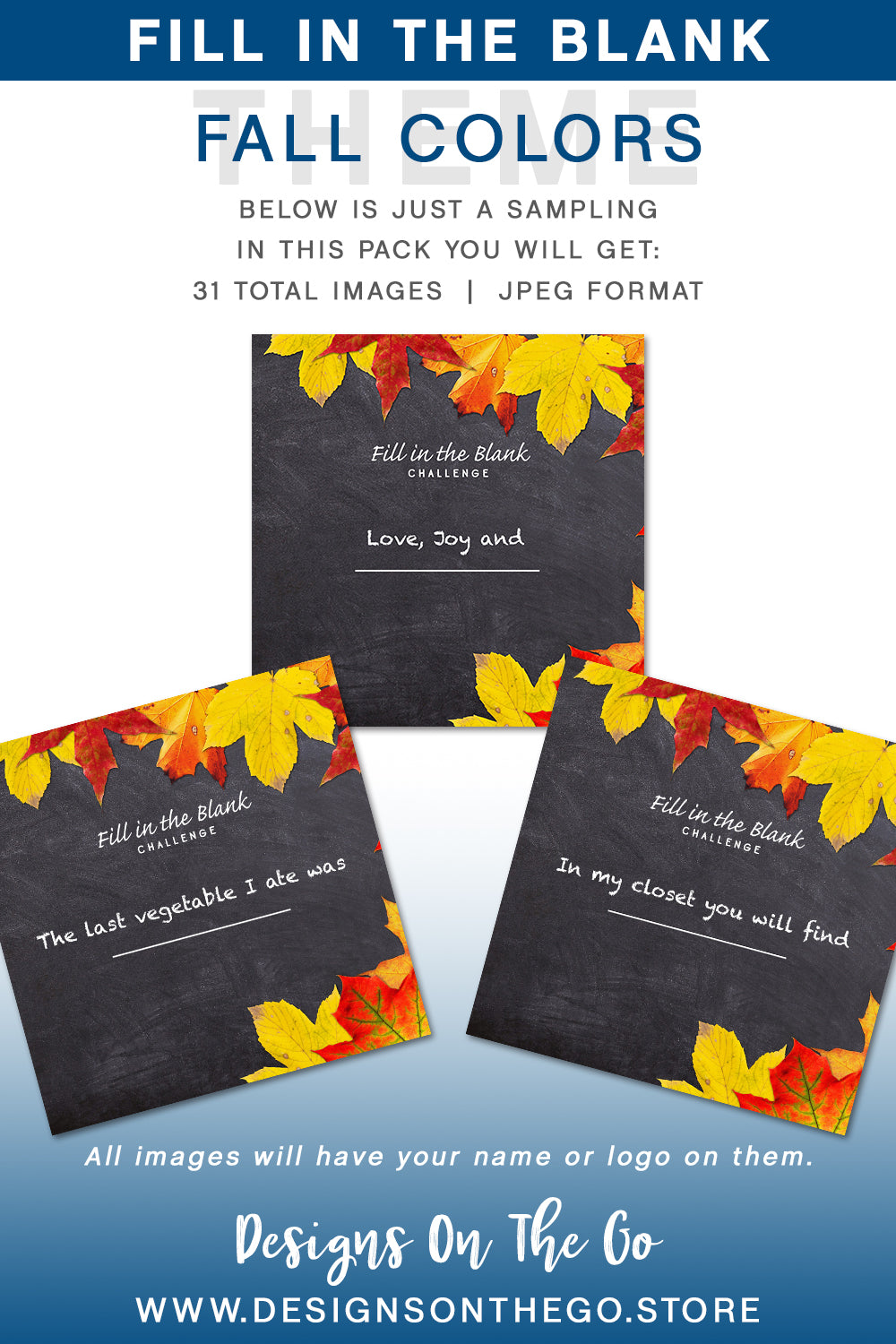 Unleash creativity with our Fill in the Blank Daily Challenges from Designs On The Go! These engaging prompts inspire fun and thoughtful reflection, making each day an adventure. Perfect for individuals or groups, these challenges encourage creativity and connection. Elevate your routine and spark joy with every challenge!