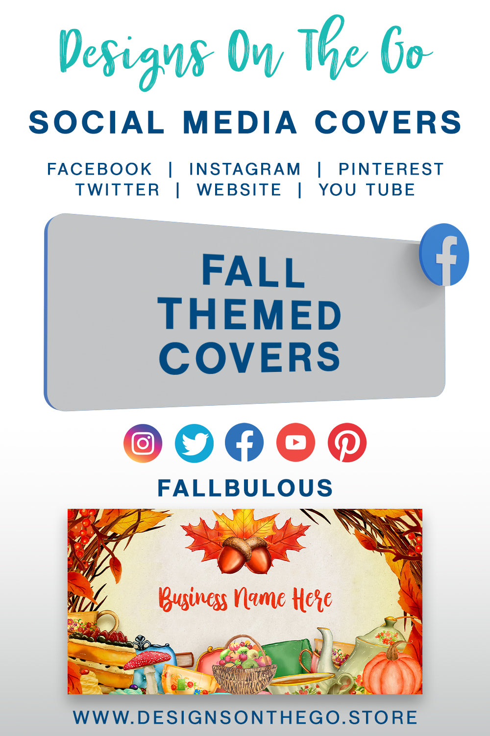 Enhance your online presence with our Fall Themed Social Media Covers from Designs On The Go. Perfect for autumn enthusiasts, these customizable covers capture the essence of the season with vibrant colors and designs. Elevate your brand's aesthetic and engage your audience with eye-catching visuals this fall!