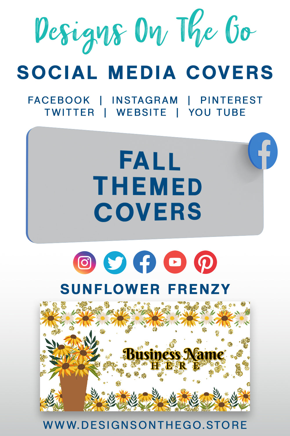 Enhance your online presence with our Fall Themed Social Media Covers from Designs On The Go. Perfect for autumn enthusiasts, these customizable covers capture the essence of the season with vibrant colors and designs. Elevate your brand's aesthetic and engage your audience with eye-catching visuals this fall!