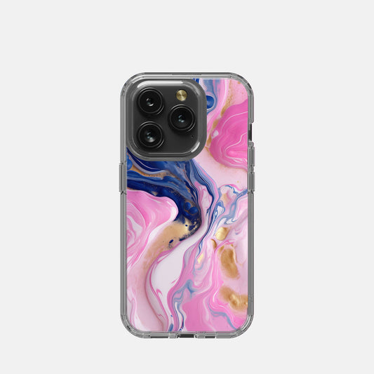 iPhone 15 Pro Clear Case - Pink Paint Swirl