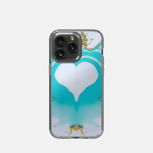 iPhone 15 Pro Max Clear Case - White Turq Heart