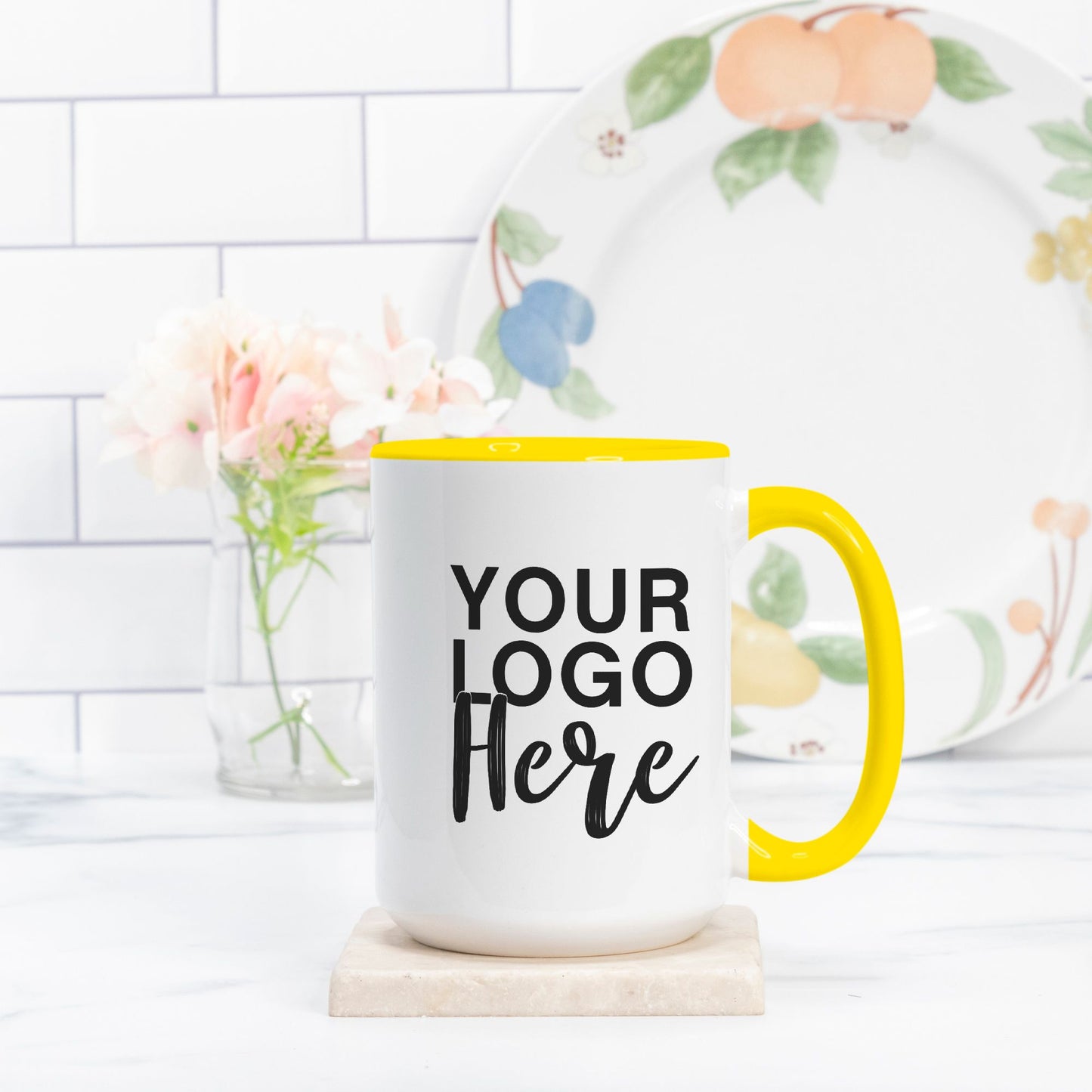 Mug Deluxe 15 oz. (Yellow + White) - Logo Only