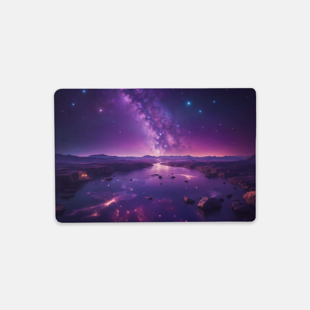 Transform your workspace with the Desk Mat – Small (18″ x 12″) - Milky Way River from Designs On The Go. Featuring a mesmerizing Milky Way river design, this mat not only protects your desk but also adds a cosmic touch to your decor. Ideal for home or office use, it combines style and functionality for a productive environment.