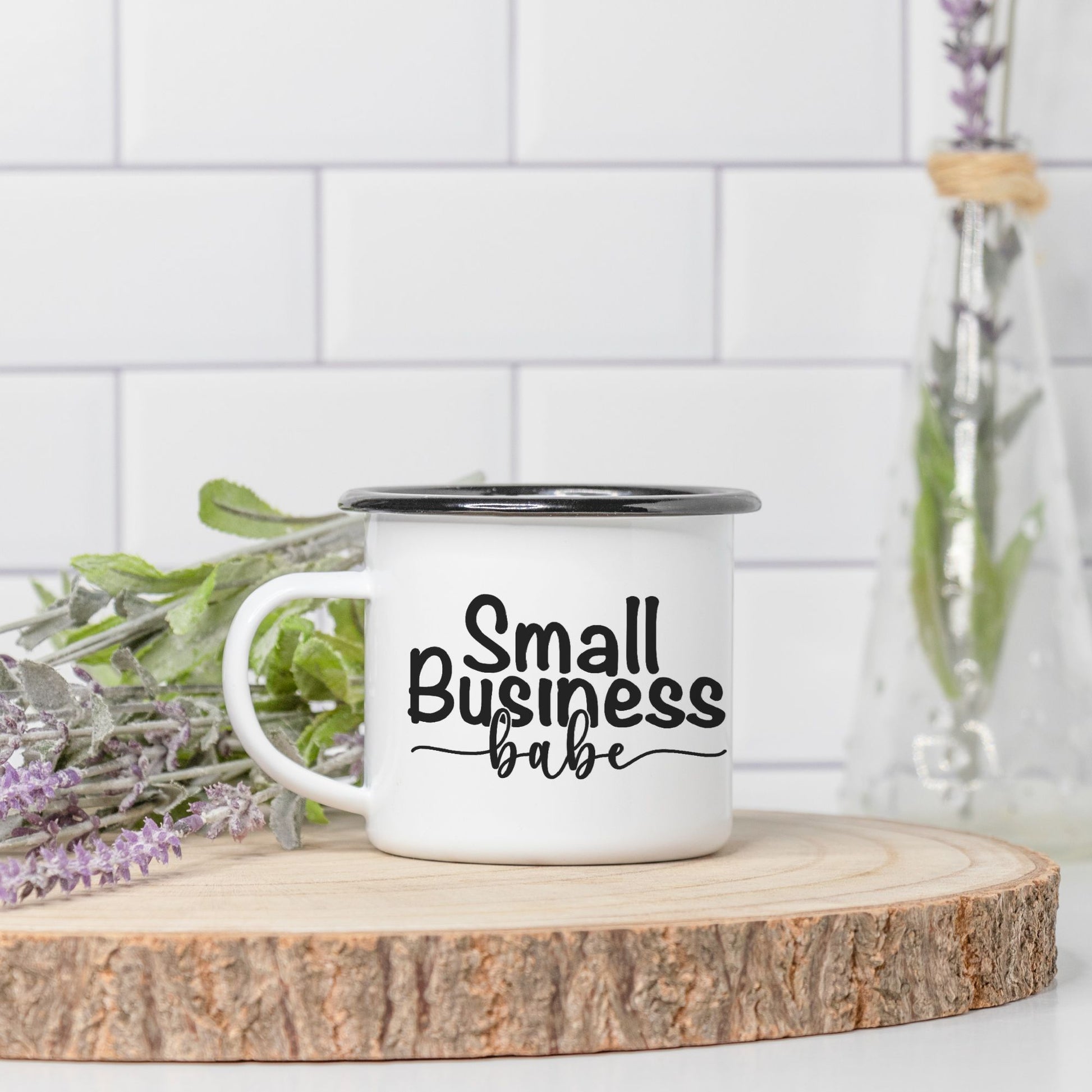 Savor success with our Camp Mug 10 oz. (Black Rim) - Small Business Babe from Designs On The Go. Empower your entrepreneurial journey with every sip, perfect for ambitious women making their mark in the business world.