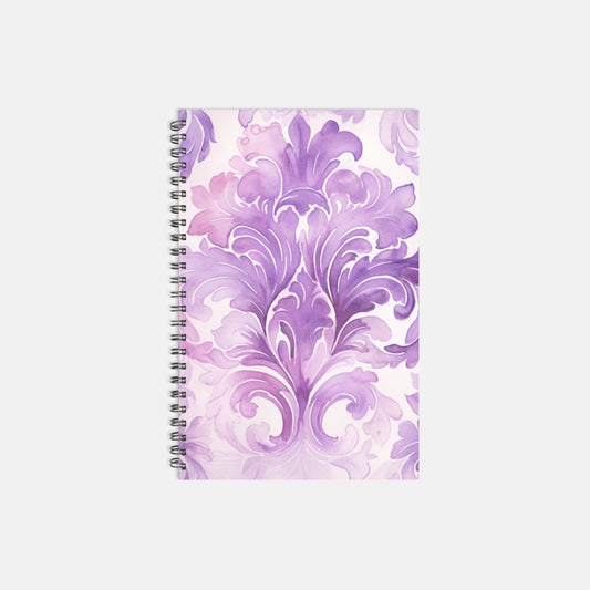 Notebook Softcover Spiral 5.5 x 8.5 - Purple Damask