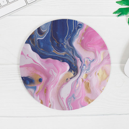 Mouse Pad (Round) - Pink Paint Swirl