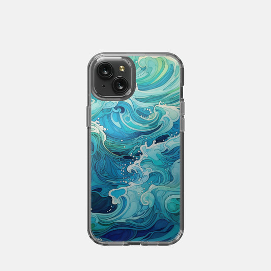 iPhone 15 Plus Clear Case - Aqua Waves
