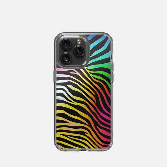 iPhone 15 Pro Max Clear Case - Rainbow Zebra