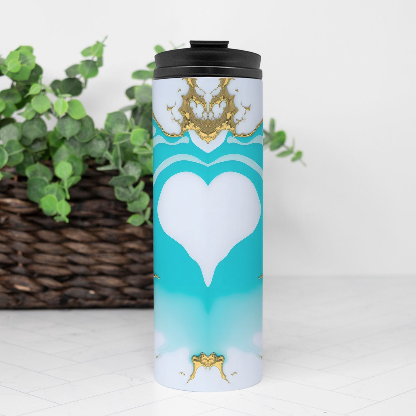 Thermal Tumbler 16 oz. - White Turq Heart