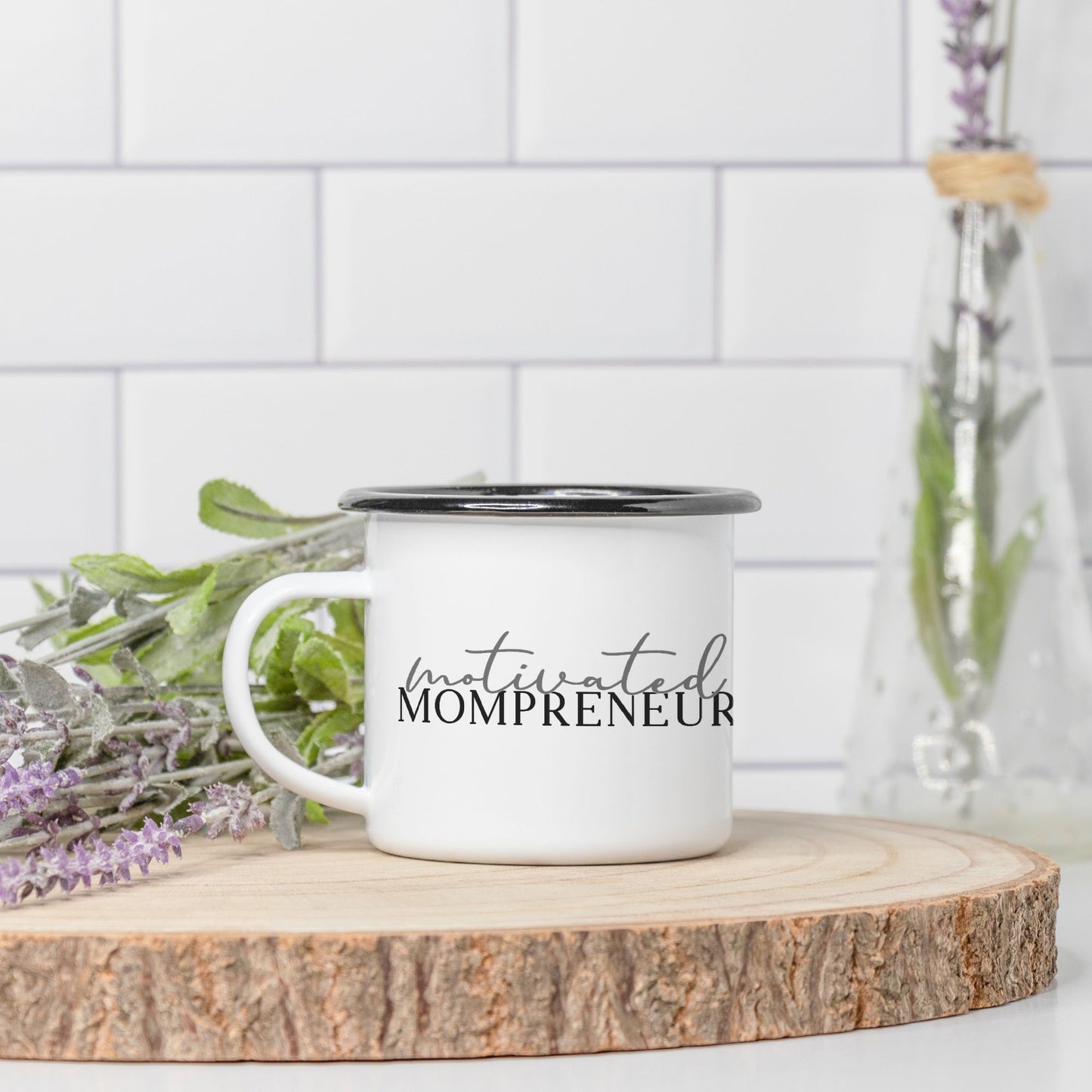 Stay inspired with our Camp Mug 10 oz. (Black Rim) - Motivated Mompreneur from Designs On The Go. Fuel your entrepreneurial spirit with every sip, perfect for moms on a mission to conquer their goals with style and determination.