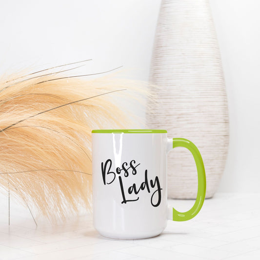 Mug Deluxe 15 oz. (Green + White) - Boss Lady