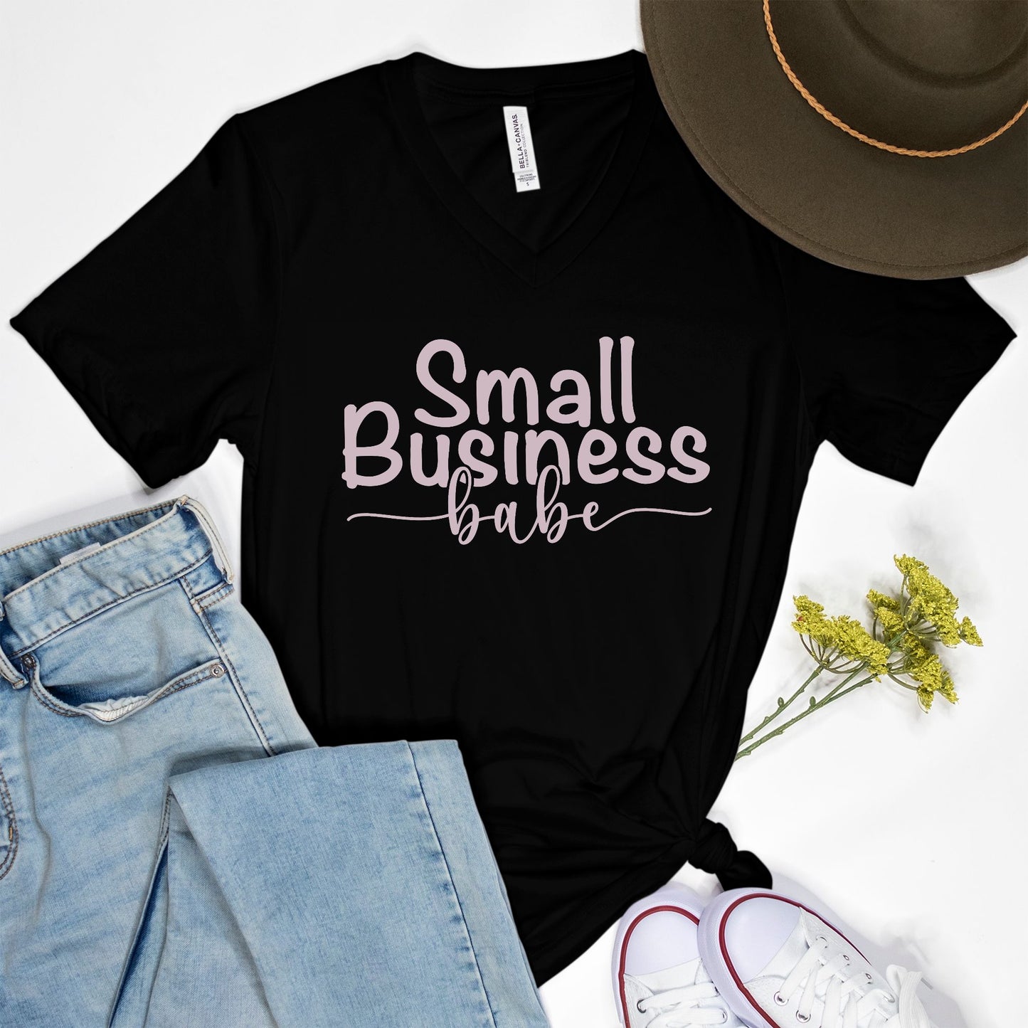 Celebrate small business ownership with Bella Canvas Unisex Triblend V-Neck Short Sleeve Tee 3415 - Small Business Babe, from Designs On The Go. Elevate your entrepreneurial spirit with chic comfort.