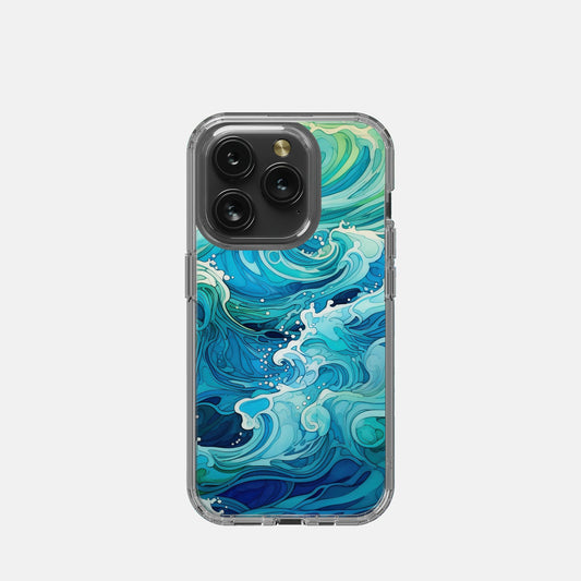 iPhone 15 Pro Clear Case - Aqua Waves