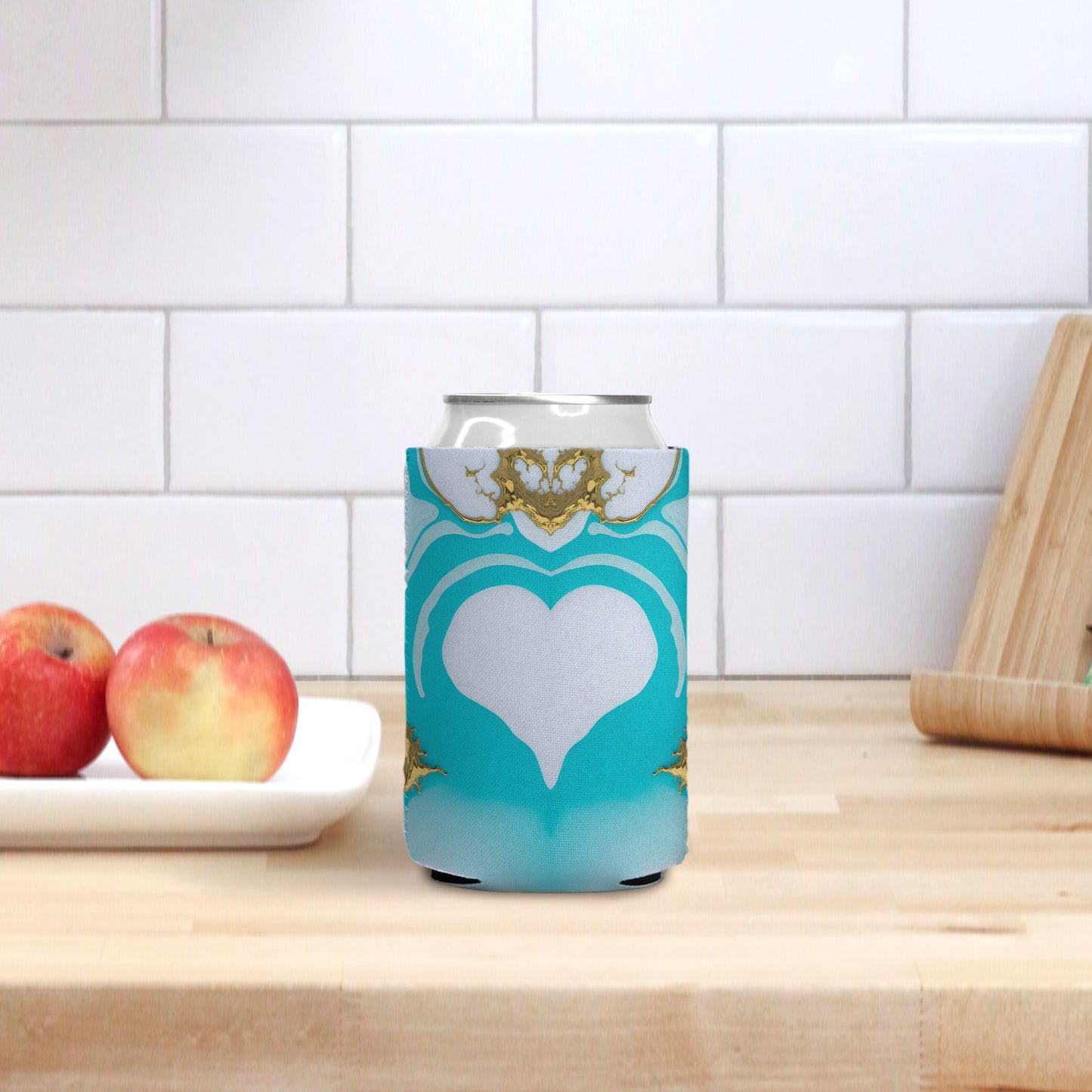 Can Cooler - White Turq Heart