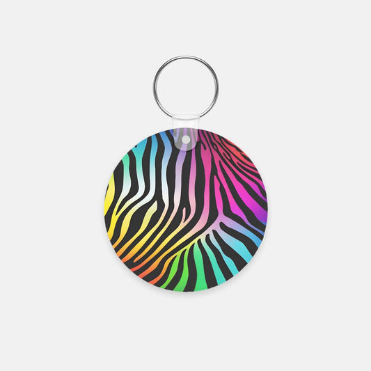 Key Chain (Round) - Rainbow Zebra
