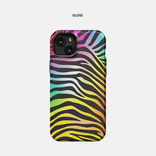 iPhone 15 Plus MagSafe Tough Case - Rainbow Zebra