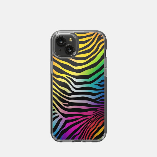 iPhone 15 Plus Clear Case - Rainbow Zebra