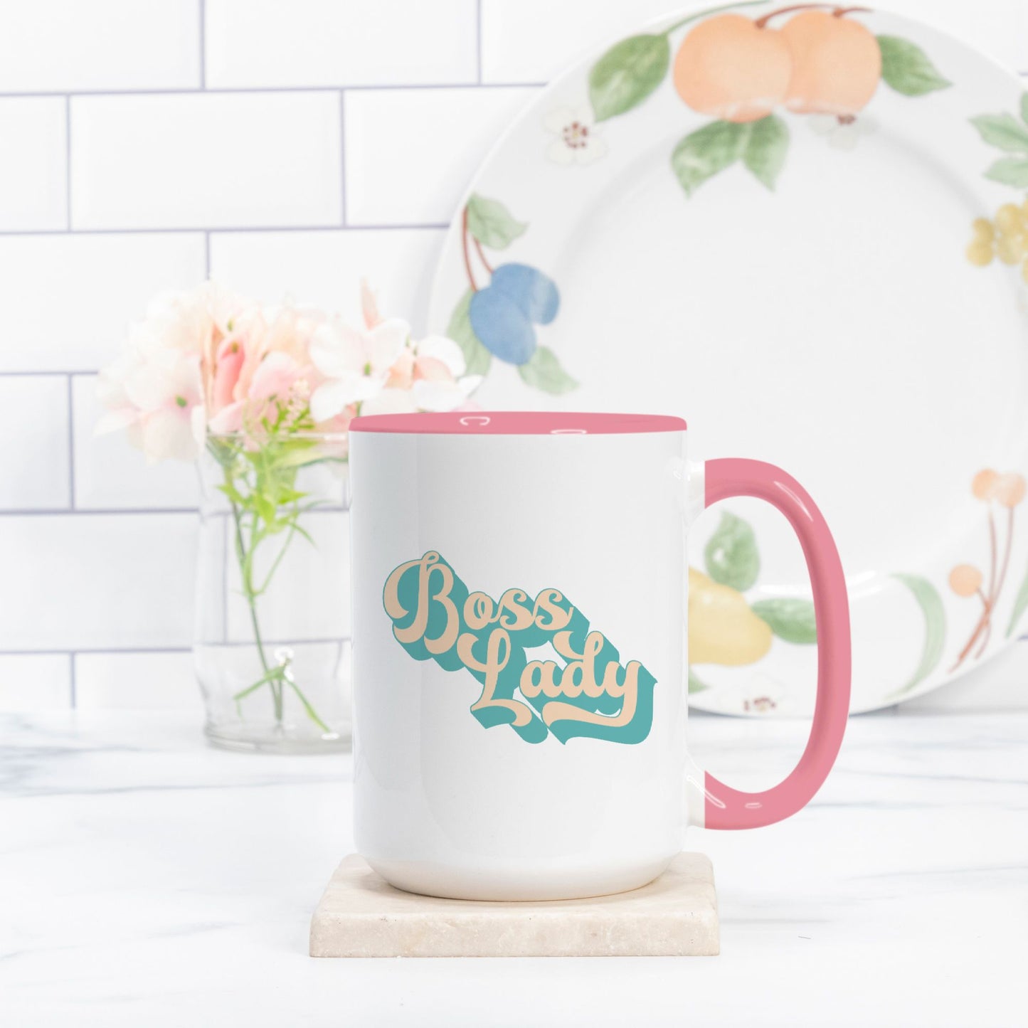 Mug Deluxe 15 oz. (Pink + White) - Boss Lady Retro