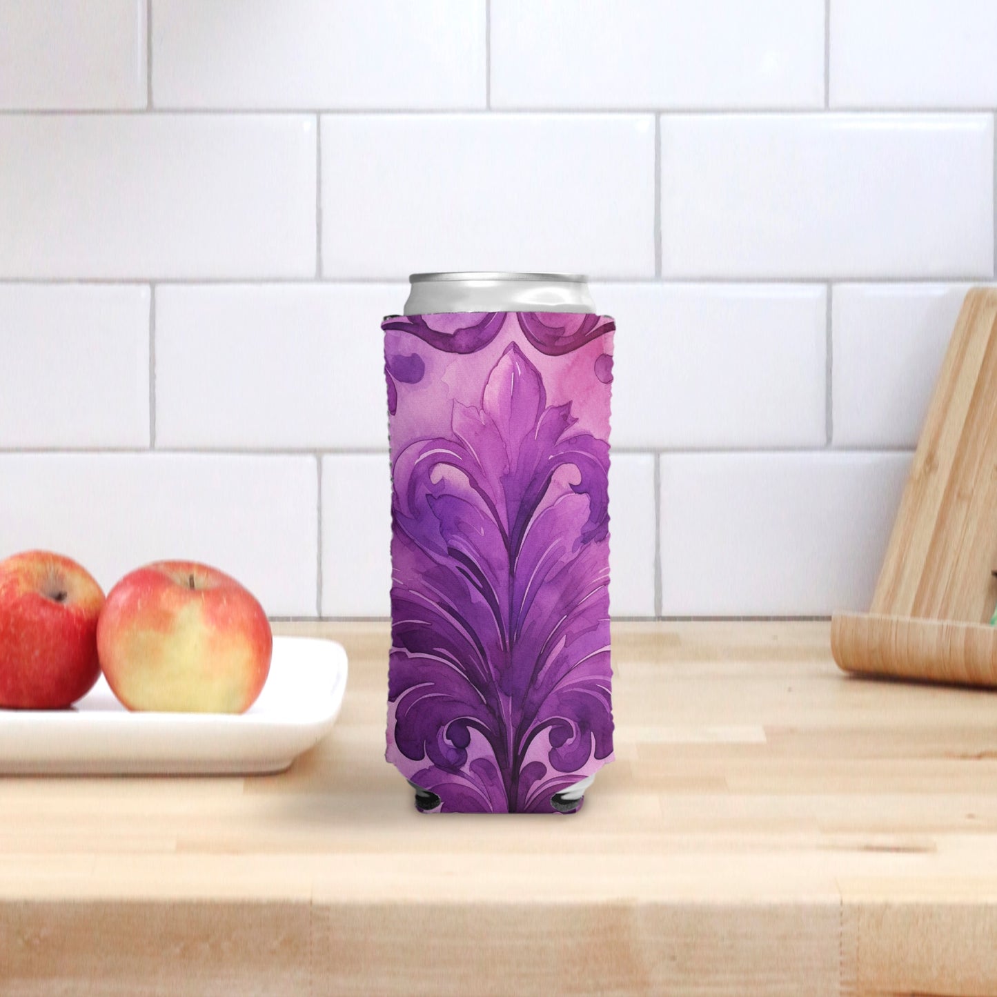 Slim Can Cooler - Magenta Damask