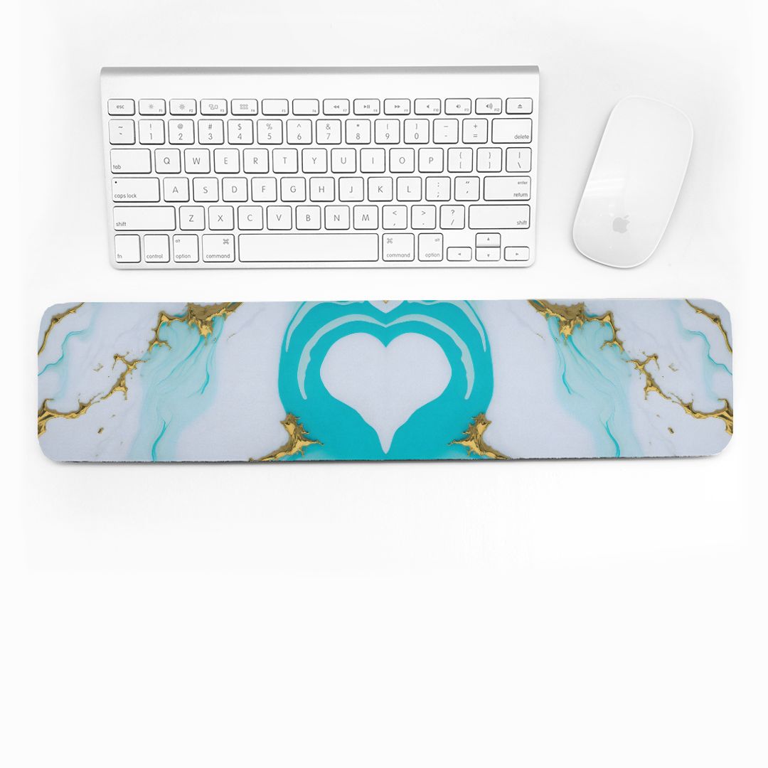 Keyboard Wrist Pad Rest - White Turq Heart
