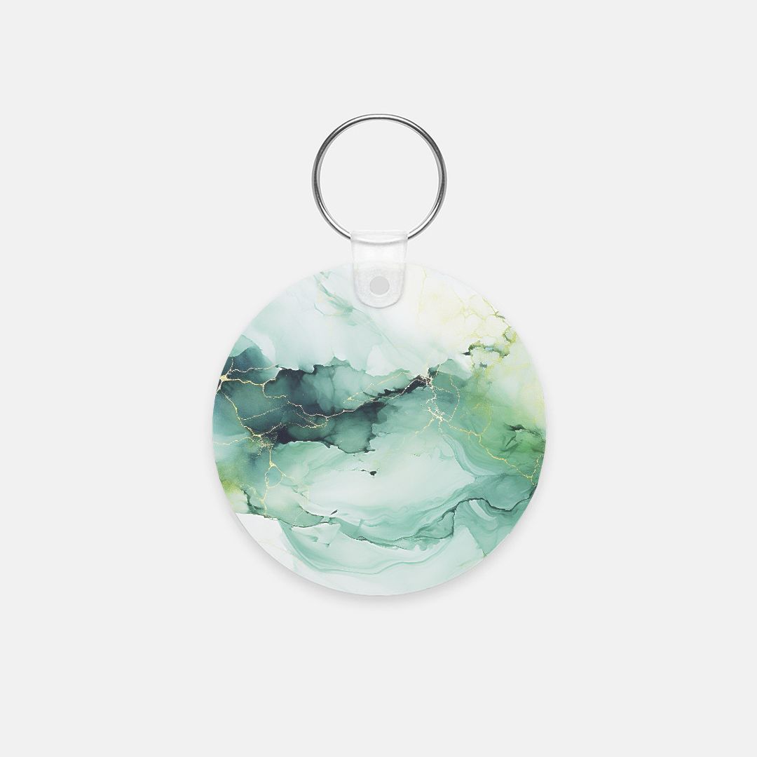 Key Chain (Round) - Green Marble