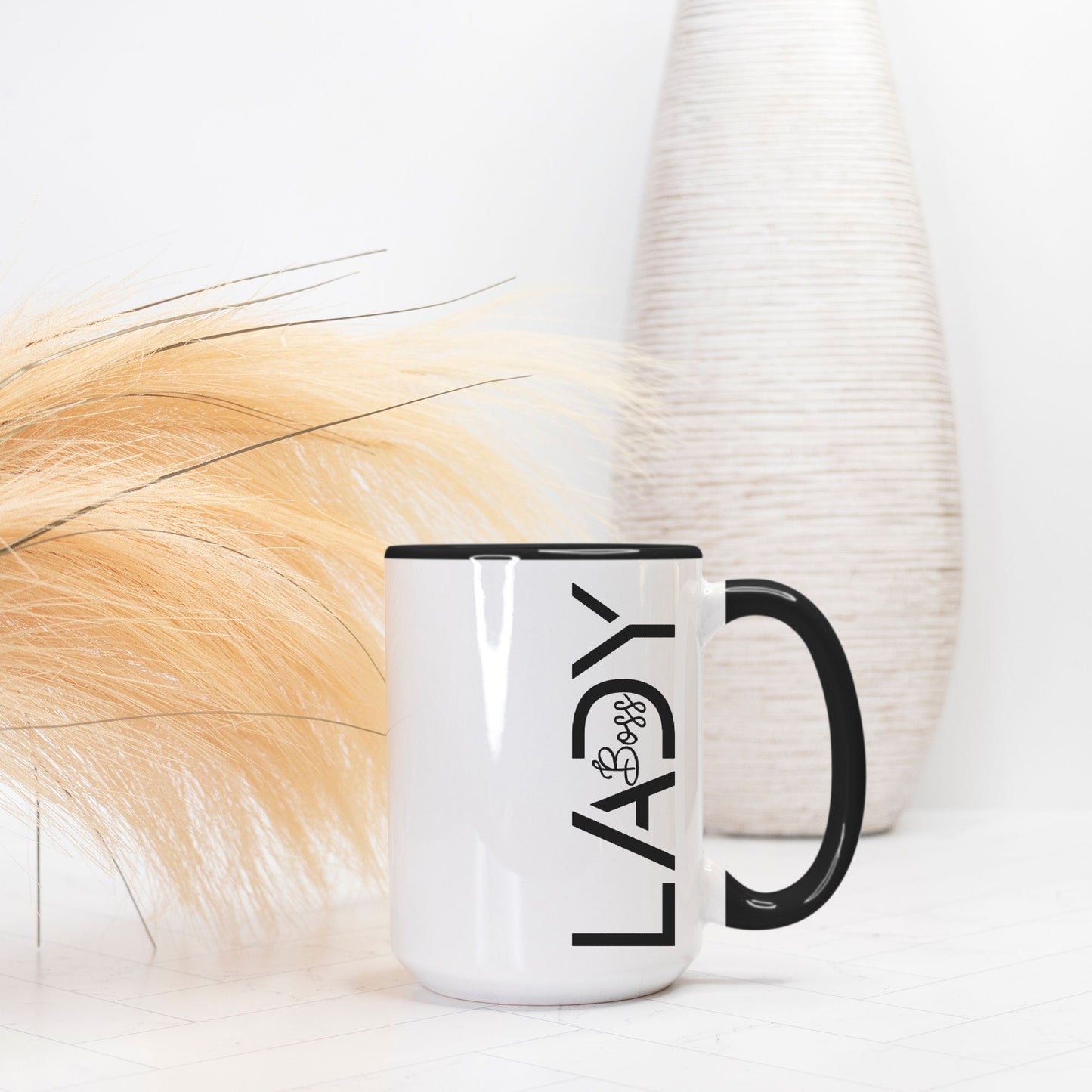 Mug Deluxe 15 oz. (Black + White) - Boss Lady Modern