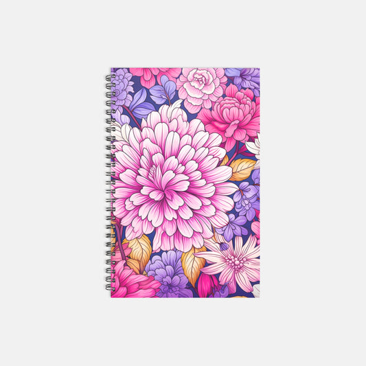 Notebook Softcover Spiral 5.5 x 8.5 - Pink Foliage