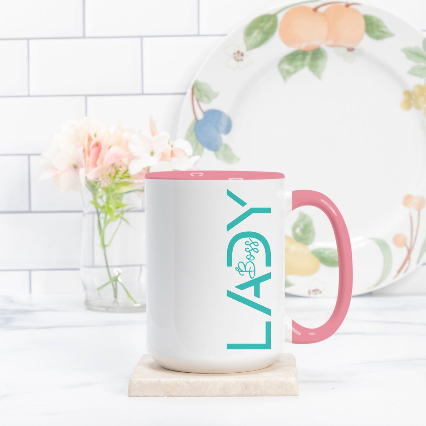 Mug Deluxe 15 oz. (Pink + White) - Boss Lady Modern