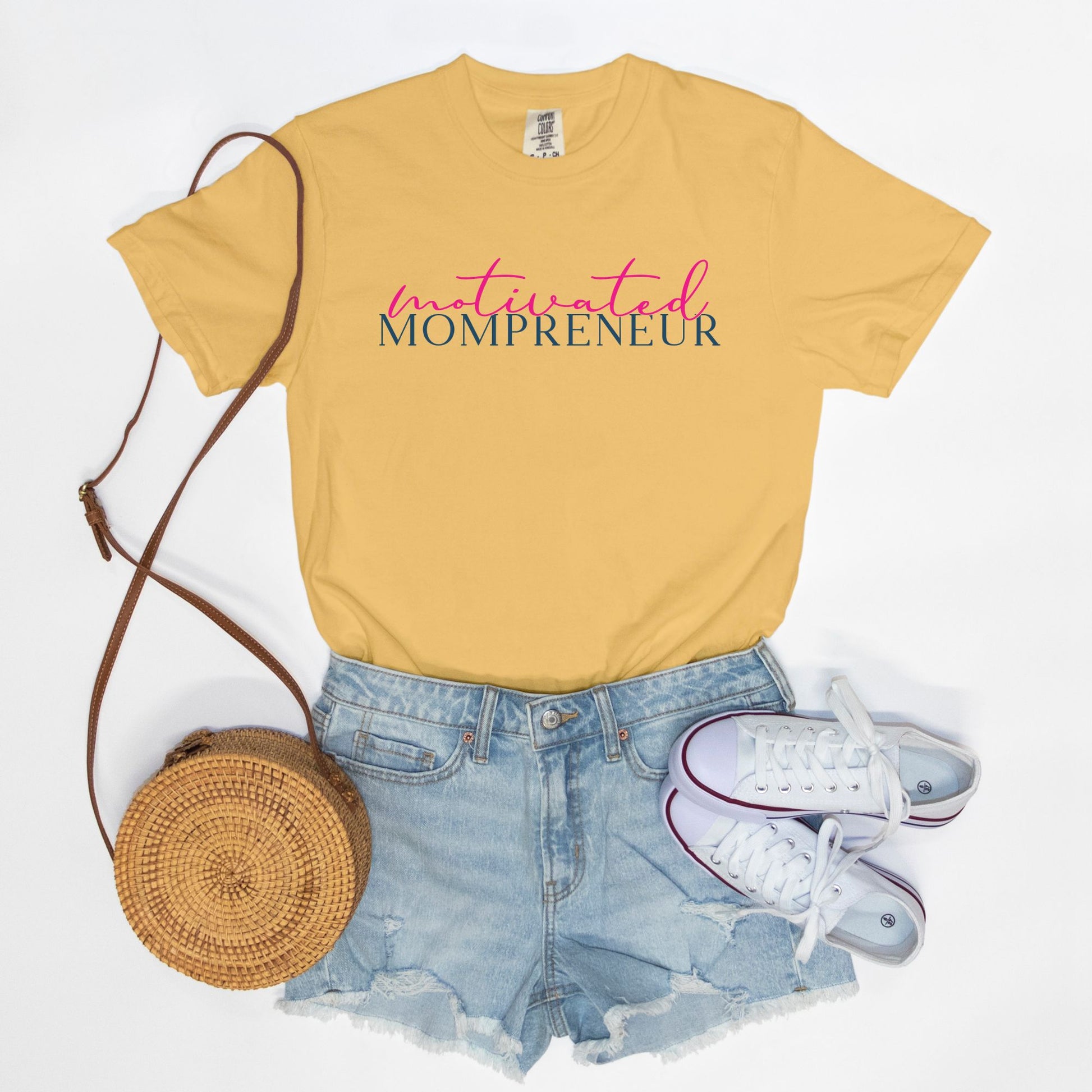 Elevate your entrepreneurial style with the Comfort Color Tee 1717 - Motivated Mompreneur from Designs On The Go. This premium tee offers unmatched comfort and durability, perfect for driven moms balancing business and family. Wear your motivation proudly and inspire others every day!