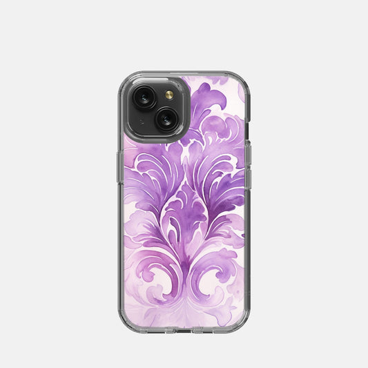 iPhone 15 Clear Case - Purple Damask