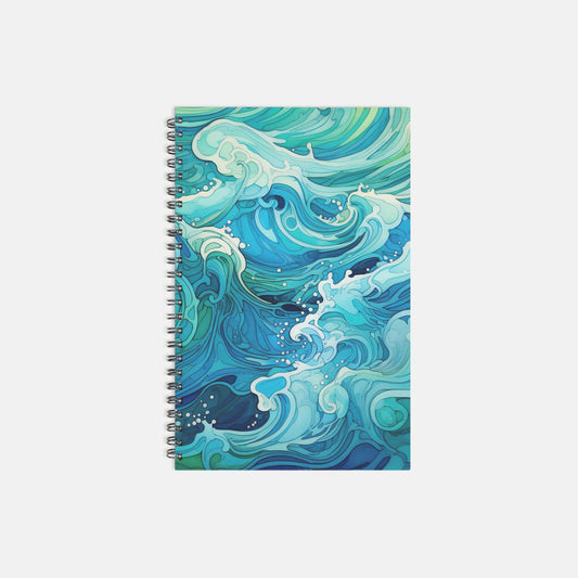Notebook Hardcover Spiral 5.5 x 8.5 - Aqua Waves