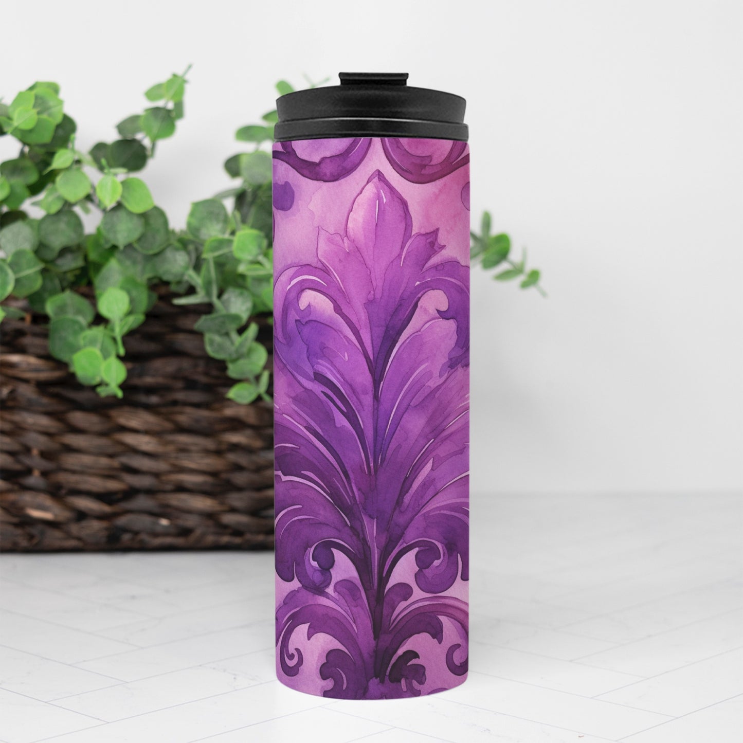 Thermal Tumbler 16 oz. - Magenta Damask