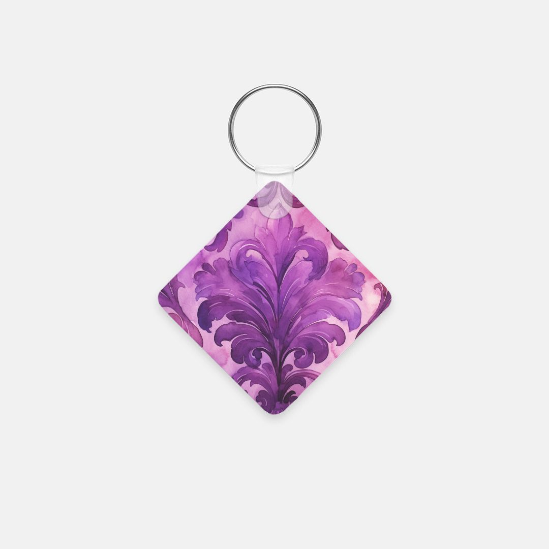 Key Chain (Square) - Magenta Damask