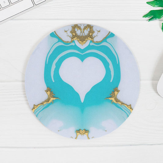 Mouse Pad (Round) - White Turq Heart